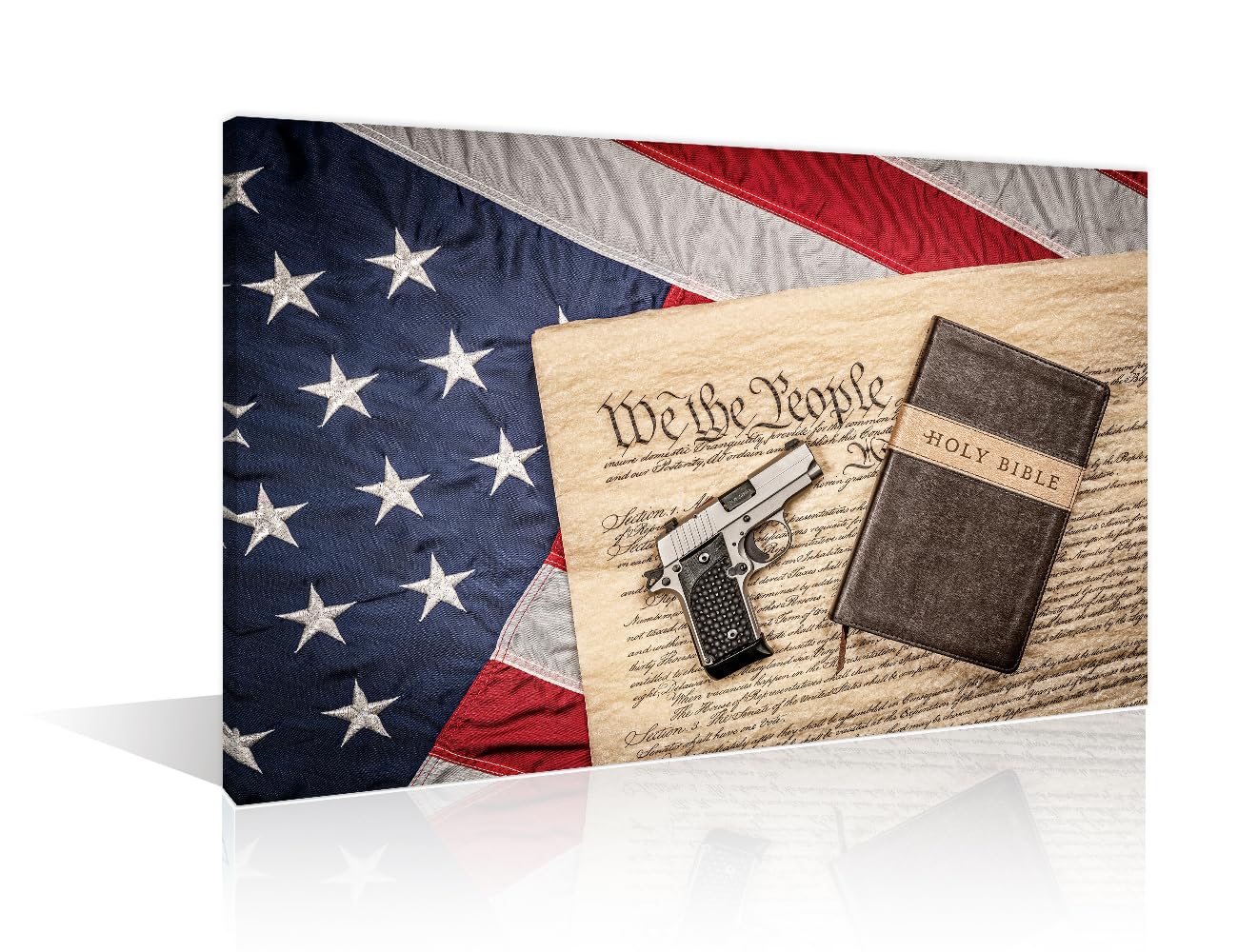1 Panels Holy Bible and Gun Pictures Wall Art American Flag Pictures Print on Canvas Holy Bible Wall Decor Paintings for Home Decor Stretched and Framed Easy to Hang 12" Wx18 H โ image 1