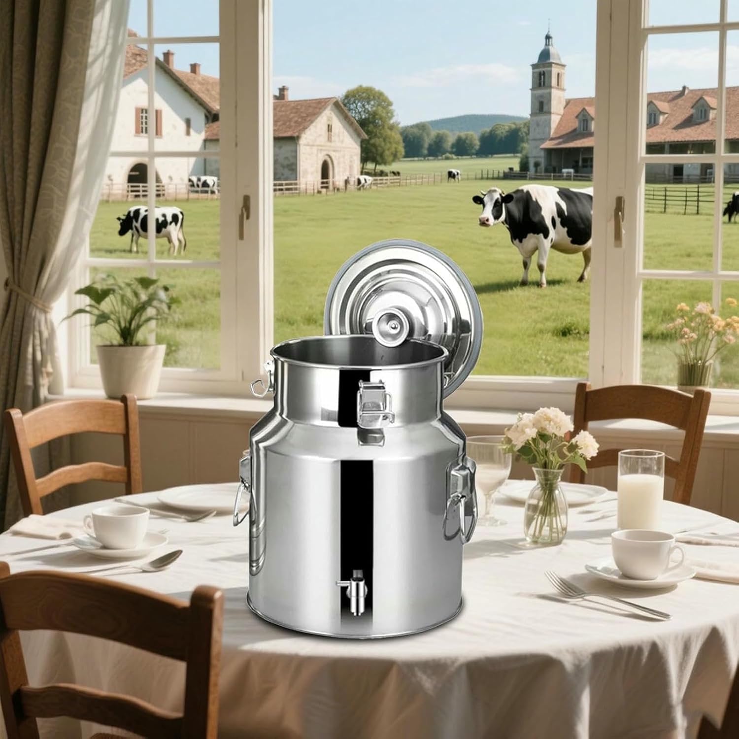 22L/24L/28L Milk Bucket 201 Stainless Steel Milk Can Airtight Storage with Faucet Milk Wine Bucket for Liquid Storage and Transport