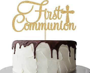 Gold Glitter First Communion Cake Topper - God Bless This Child Cake Decoration for Kids, Wedding Baptism Christening Party Decorations
