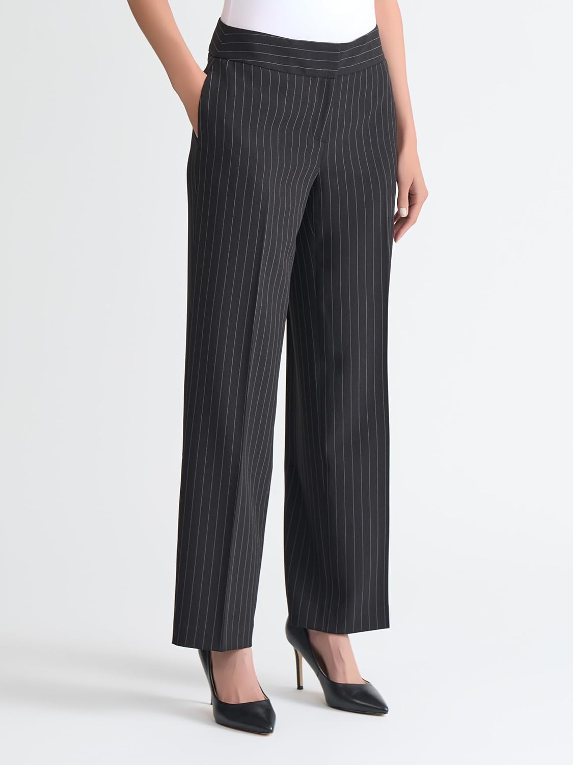 Kasper Womens Wide Leg Pinstripe Pant - Image 3