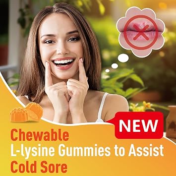 L-Lysine Gummies 1000 mg, Cold Sore Supplement 60 Counts | Immune Support for Lips & Oral, Chewable L Lysine Gummies for Adults & Kids, Boost Collagen, Vegan, Gluten Free