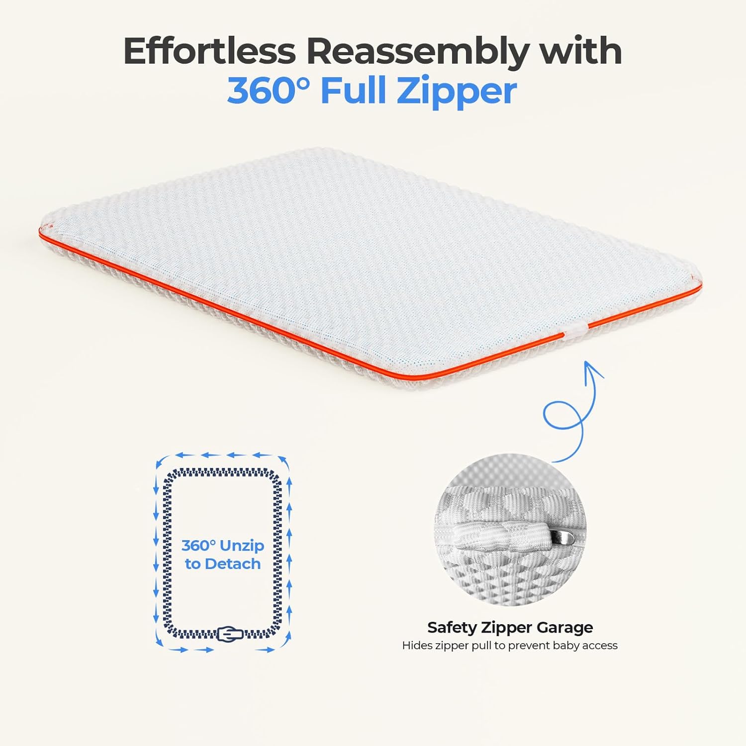 1.5in Mattress Fit Pack and Play & Baby Bassinet, Gel Memory Foam with Waterproof & Breathable Ice Silk Cover, 41.1"x27.8" （Grey）