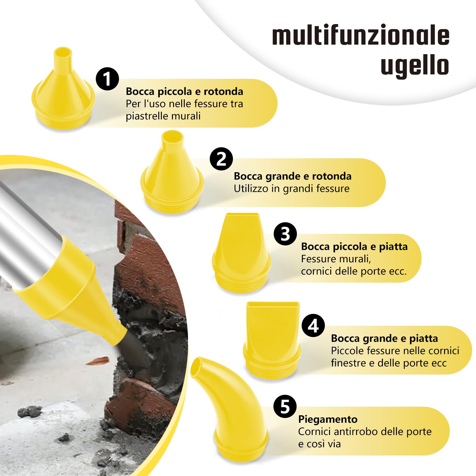 Fugatrice 5 in 1 - Pistola per malta è fatta di Acciaio inossidabile. Pompa per malta è utilizzata per Riempire le Crepe. Pistola per stucco è fornita con un Paio di Guanti