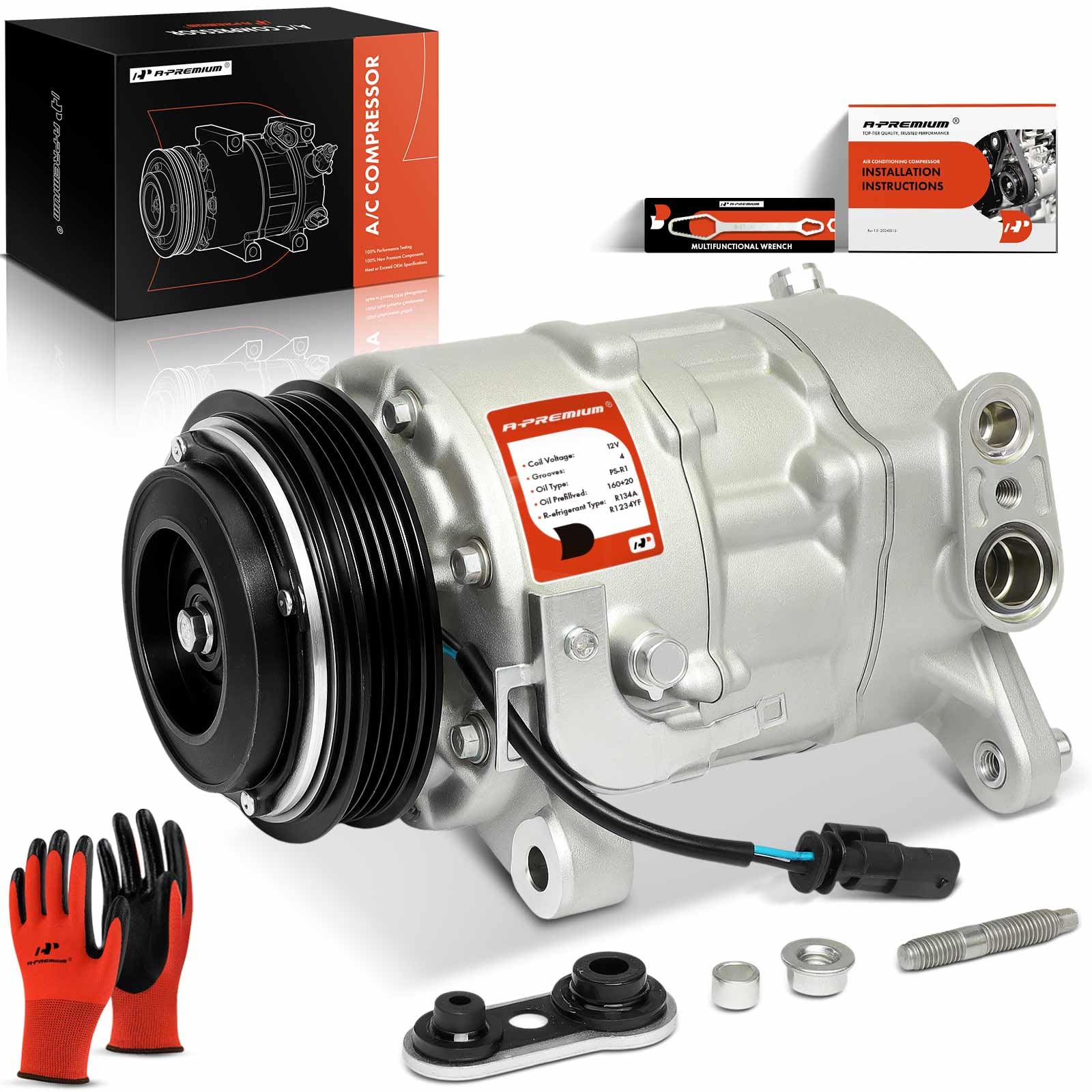 A-Premium Air Conditioner AC Compressor with Clutch Compatible with Chevrolet Silverado 1500 2019-2022, Silverado 2500/3500 HD 2020-2021 & GMC Sierra