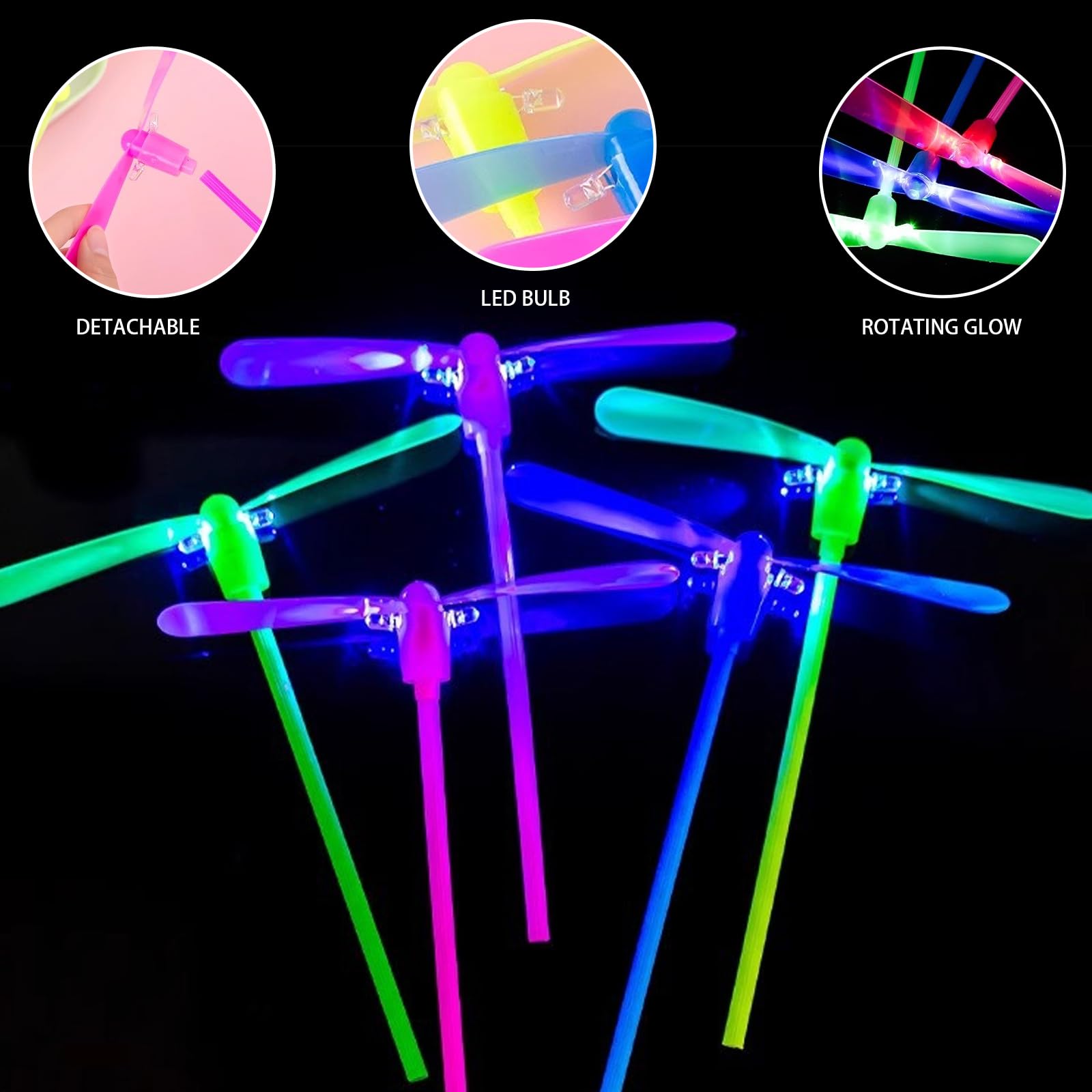 LUKIUP 24 Volant Lumineux Ensemble, LED Lumineux Helicoptere, Disque Volant Cadeau pour Fête D'anniversaire Volant Extérieur Interactif