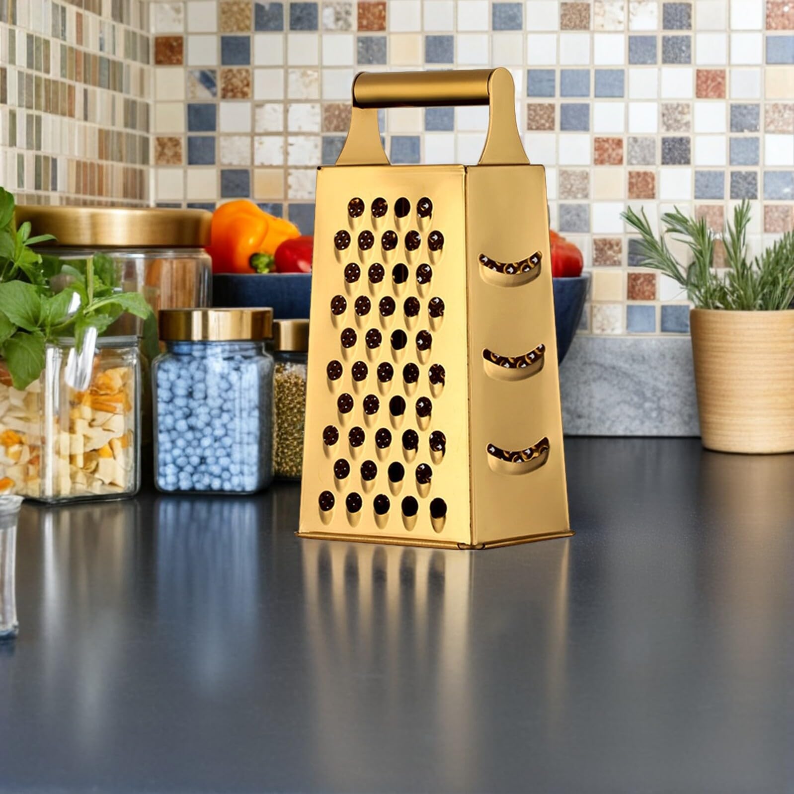Rallador de Queso y Verduras de Acero Inoxidable Diseño Seguro Bordes Ásperos para Uso en Cocina y Preparación Fácil