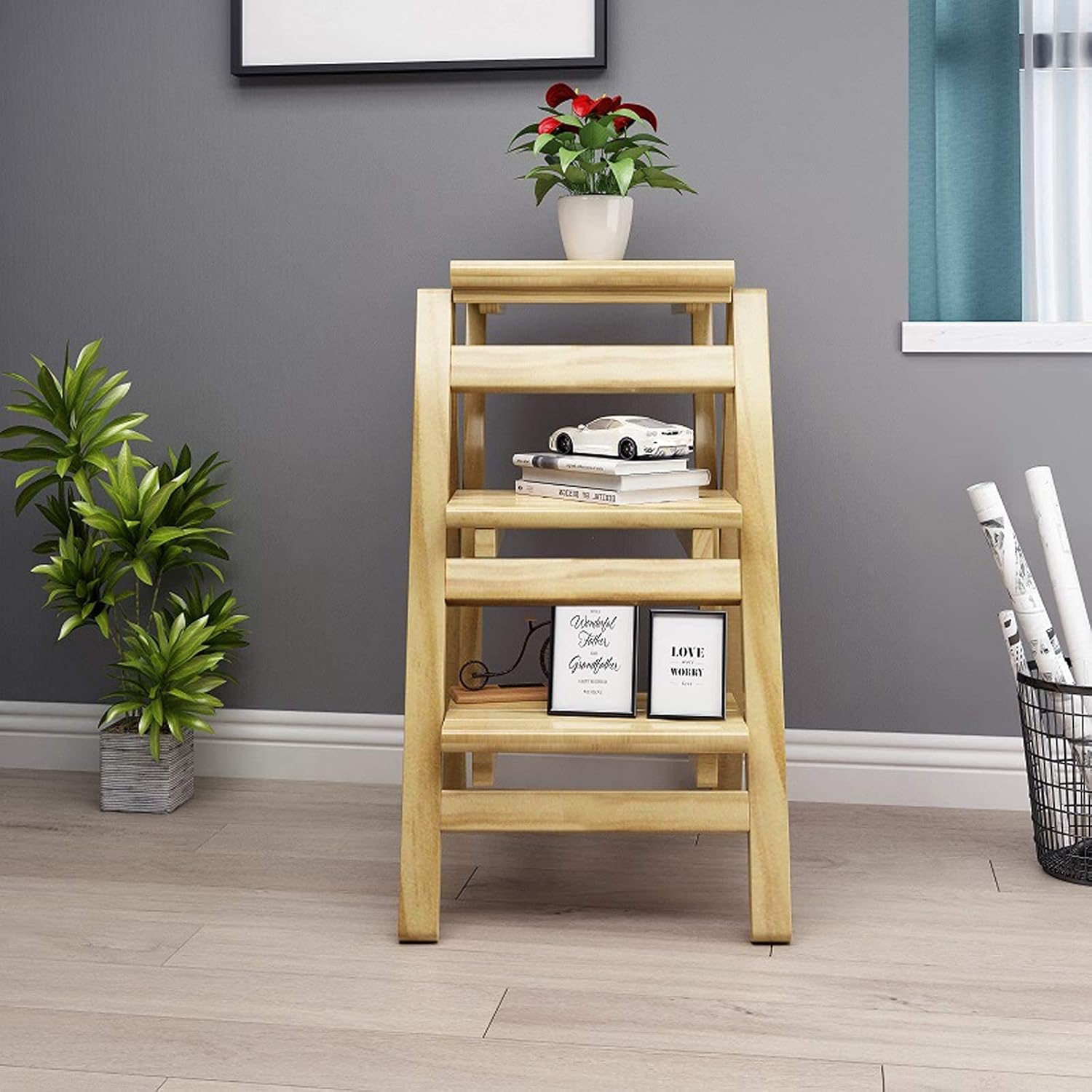 Foldable Wooden Stool Ladder Chair Multi Functional Shoe Rack Storage Bench for Home Kitchen Cloakroom