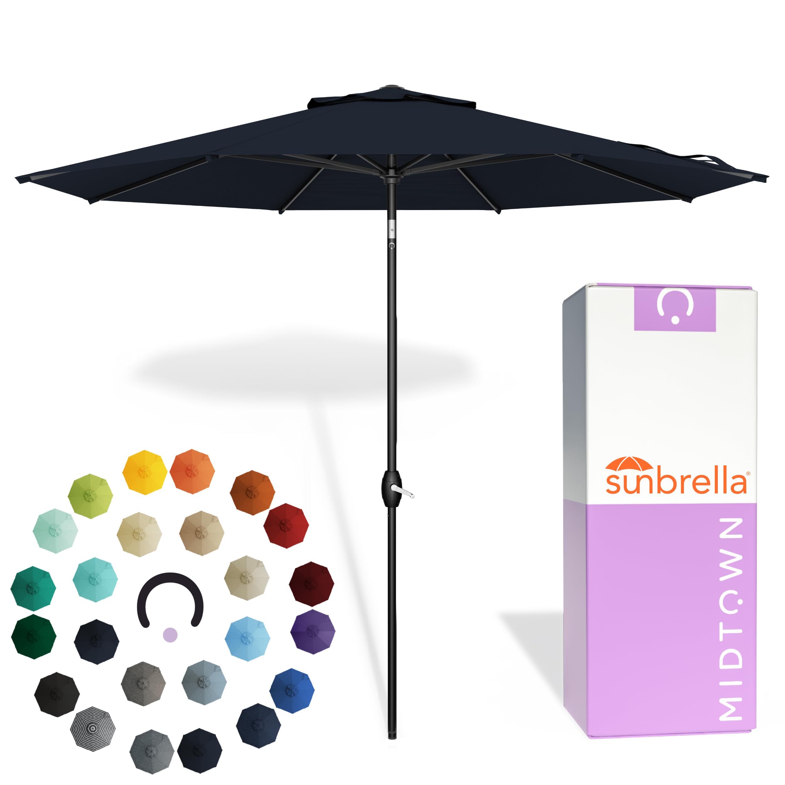 Midtown Umbrellas - The Lean 9 Ft Patio Umbrella with Fade-Resistant Sunbrella Fabric, Auto-Tilt Aluminum Frame and 8 Reinforced Ribs for Deck, Pool &