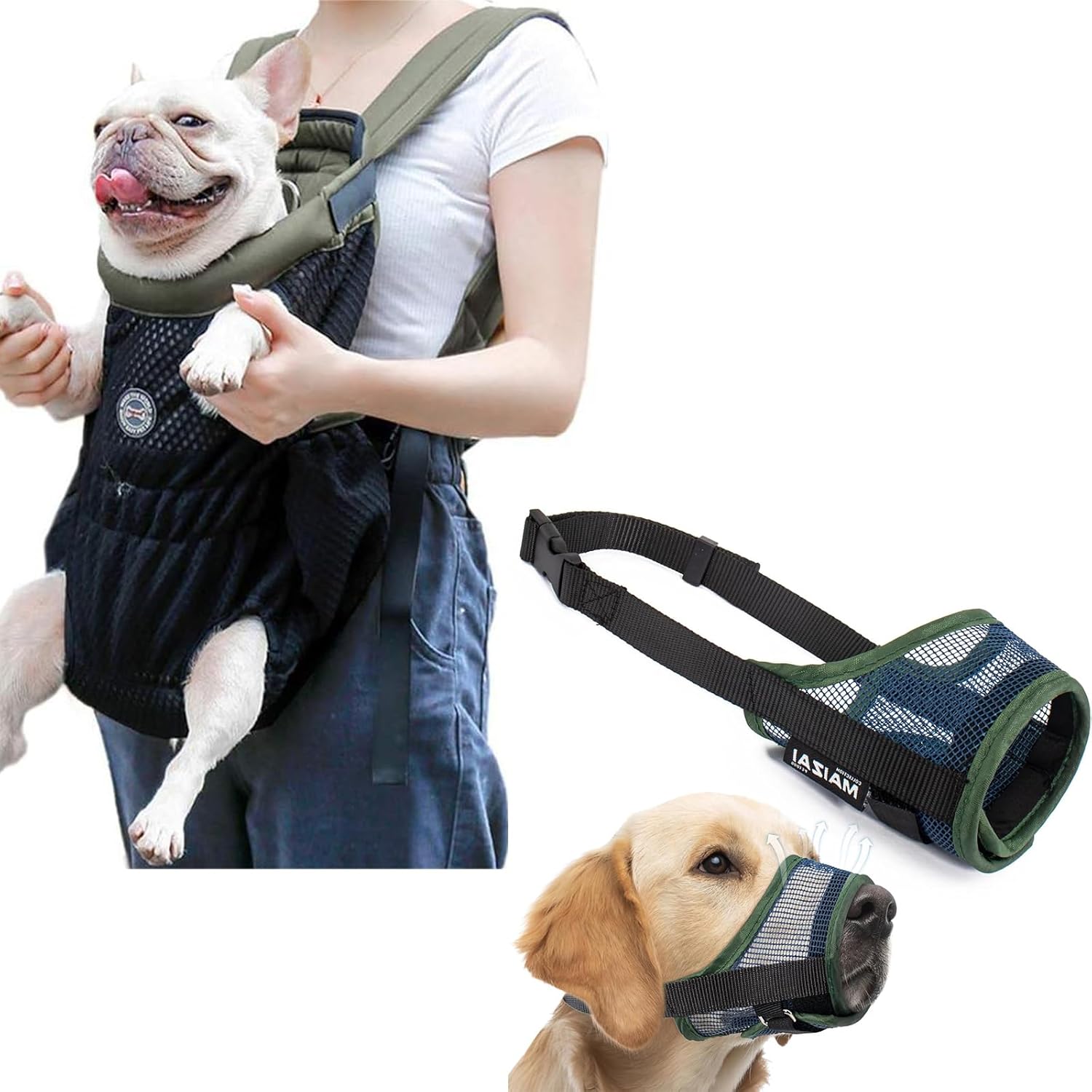 Coppthinktu Dog Muzzle Soft Mesh Muzzle for Small Medium Large Dog Mouth Guard & Dog Carrier Backpack Pet Front Carrier Backpack Legs Out Dog Chest Carrier