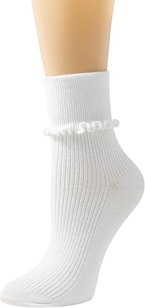 SEMOHOLLI Women Socks, Women Ankle Socks, Lovely double needle solid color Lace edge relent lady socks