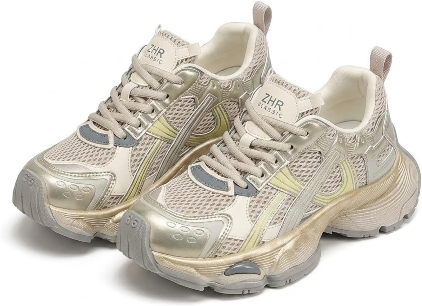 Trendy Y2K Metallic Mesh Women Sneakers Chunky Platform Height Increasing Dad Shoes for Casual Walking Streetwear Fashion Lightweight Breathable Retro Athletic Silver