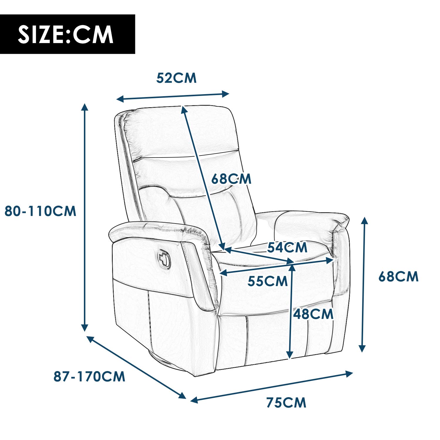 360° Swivel Leather Recliner Armchair Reclining Sofa Padded Ergonomic