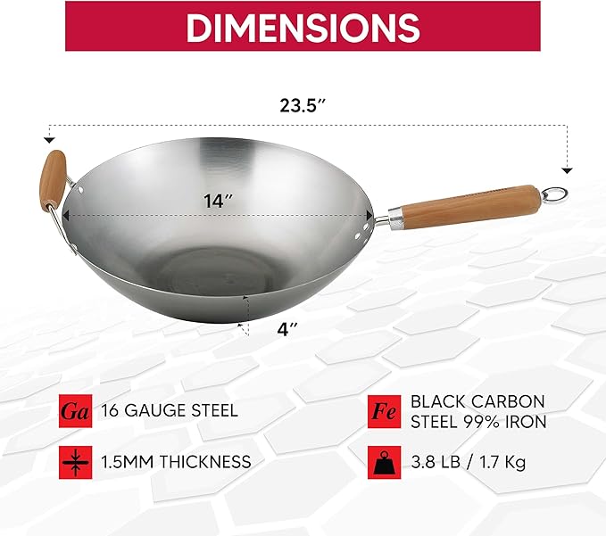 Wok de Acero al Carbono y Bambú de 14 Pulgadas miniatura 3