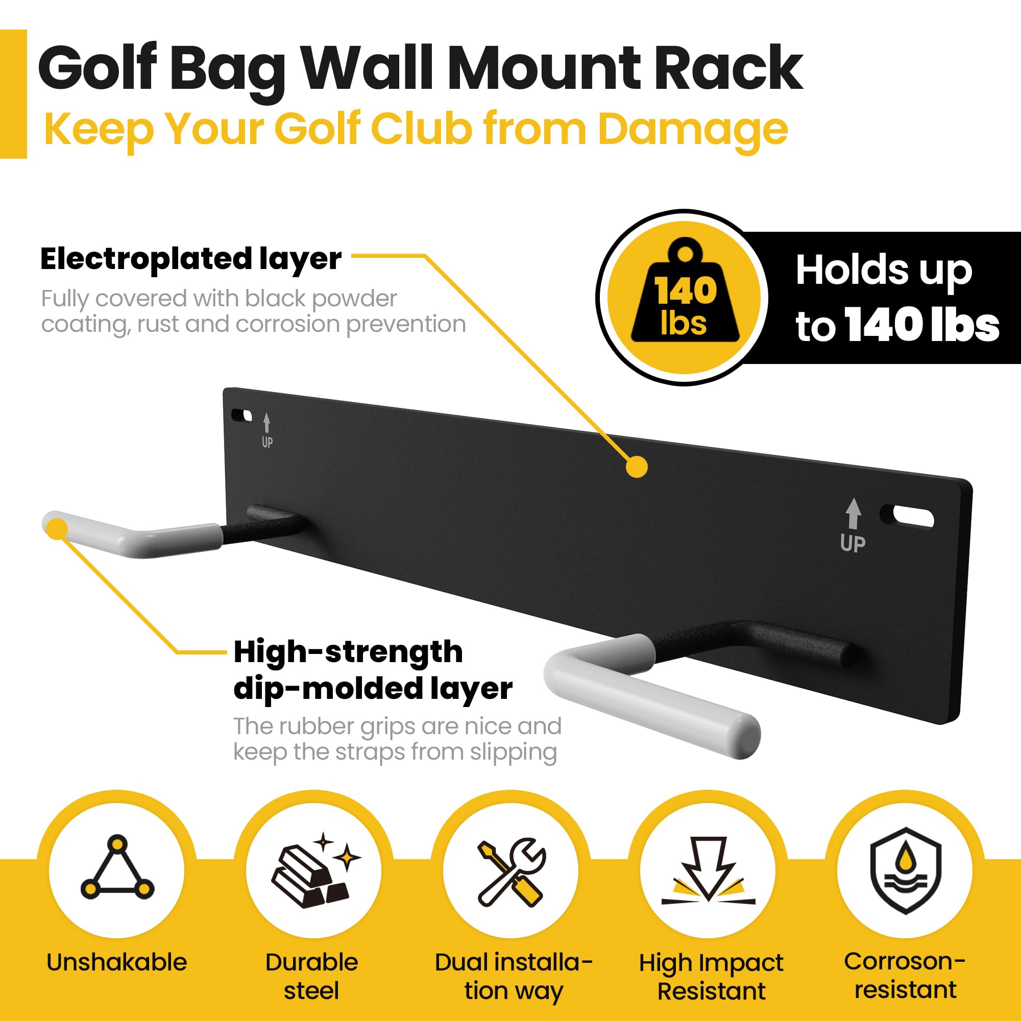Golftaschen-Aufbewahrungsregal für Garage, Wandhalterung, Golftaschen-Organizer, Golfschlägerregal für Garage, Golftaschen-Aufhänger/Halter, Haken, Golf-Aufbewahrungssystem und Zubehör (2