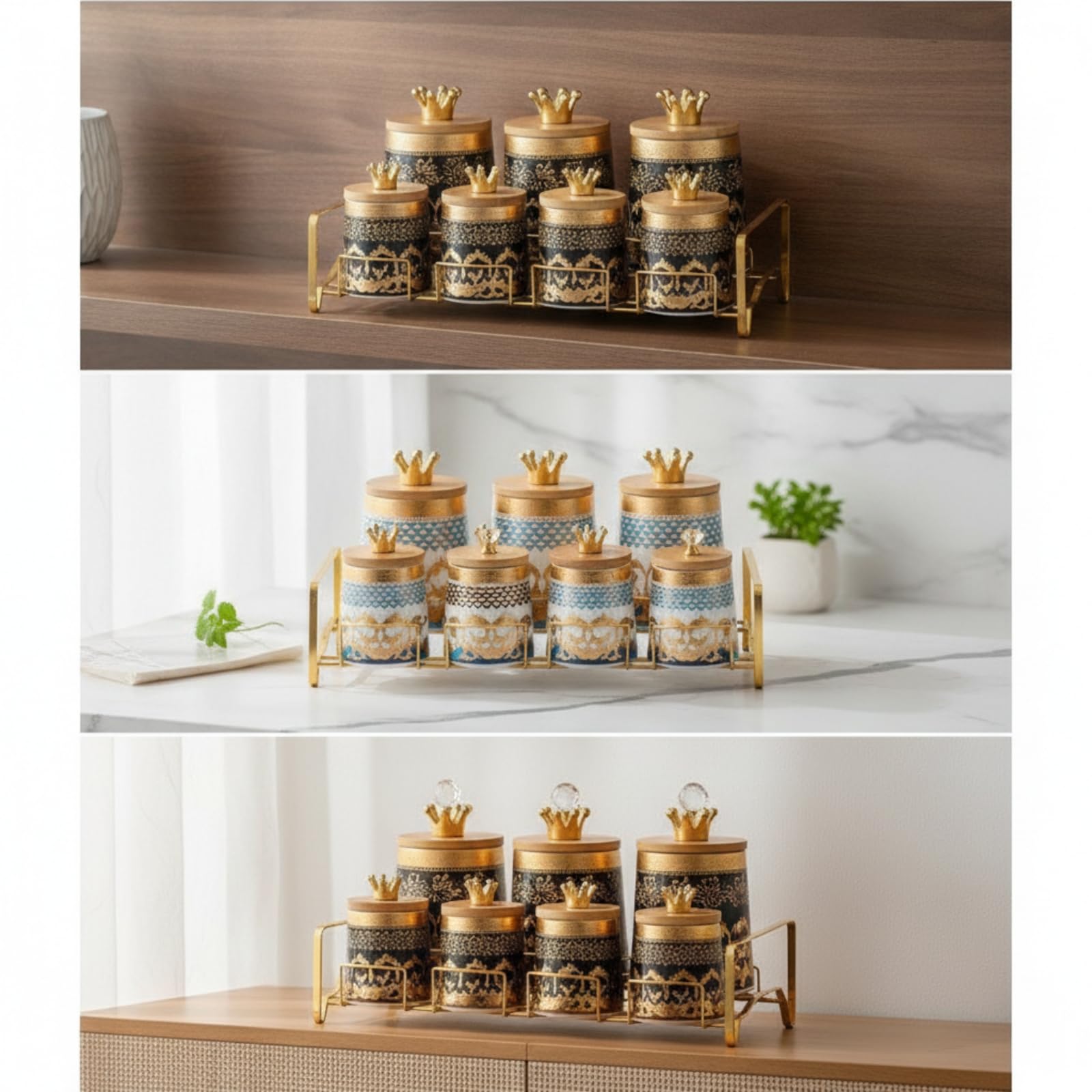 7 Piè Pots En Céramique Cvercle Élégant Récipient En Céramique Cvercle Simple Bocaux Conservation pr Cuisiniers, Cuisine, Bleu, Poignée Couronne