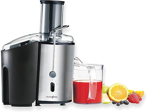 Eurostar Extractor de jugo con boca grande de 3 pulgadas, canal de alimentación de 2 velocidades, 700 W, negro