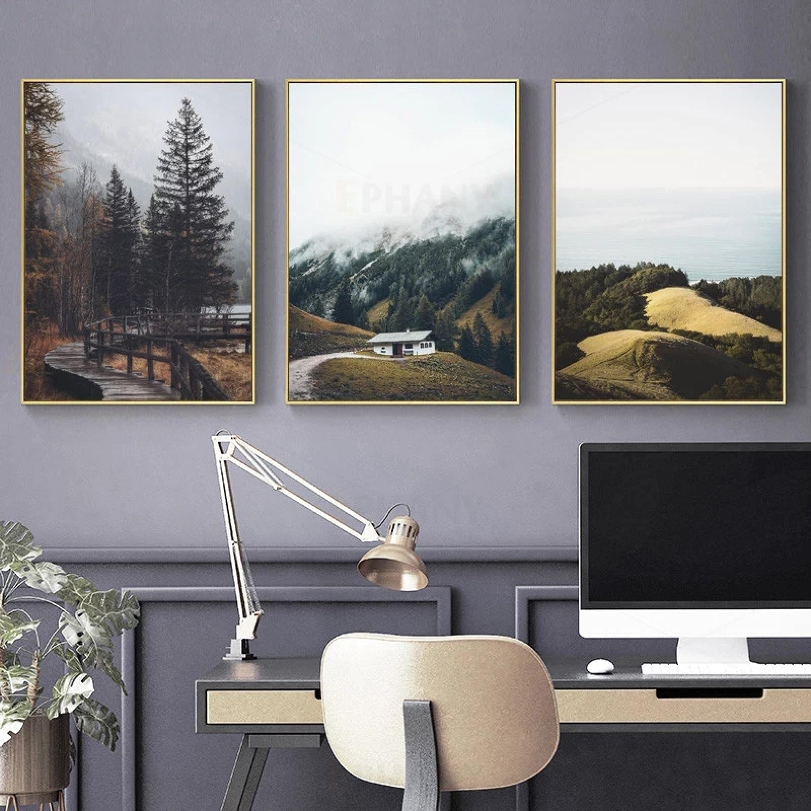 Paysage Montagne Cabane en Rondins Toile Déco Salon Chaleureux 60x80