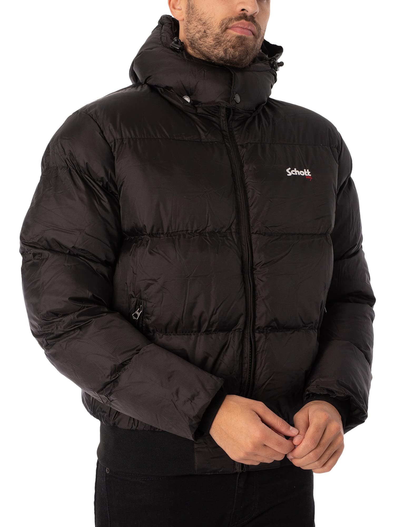 Schott NYC Mixte Chicago DOUDOUNE A CAPUCHE AVEC BORD COTE SCHOTT, Noir, XL EU