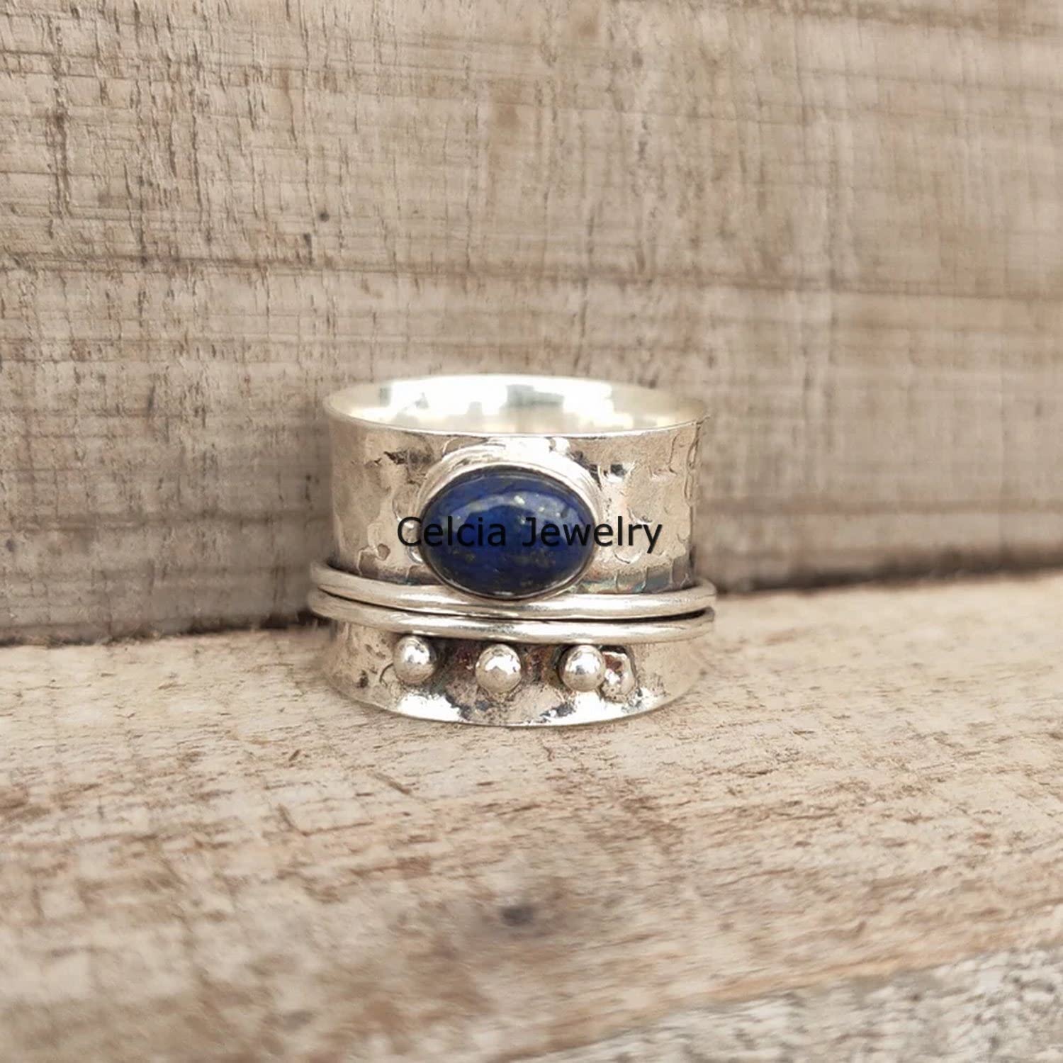 Natürlicher Lapislazuli-schöner Edelstein-Spinnerring für Frauen und Männer, einzigartiger handgefertigter Schmuck, zarter Ring, Meditations-Spinnring, Ring für metaphysische Geschenke