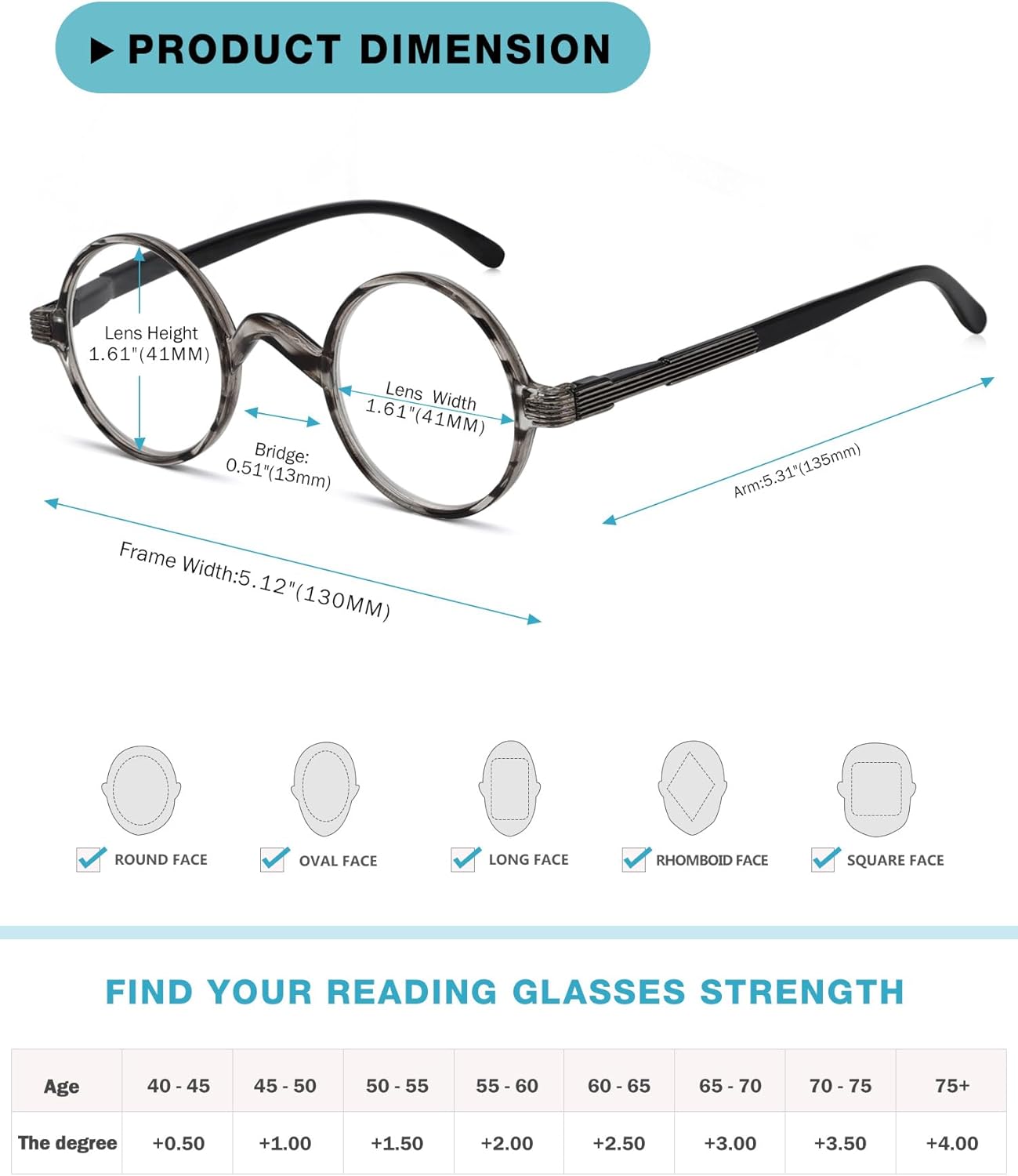 6 Pack Professor Round Reading Glasses for Women Men Vintage Readers +3.75