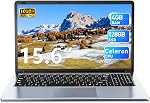 15.6 Inch Laptop, Celeron Quad-Core Processor, 4GB DDR4 RAM+128GB SSD, UHD Graphics 600, 5G WiFi & Bluetooth, Built-in Webcam, Mini HDMI, USB3.2, Type-C, 7000mAh Battery, Black