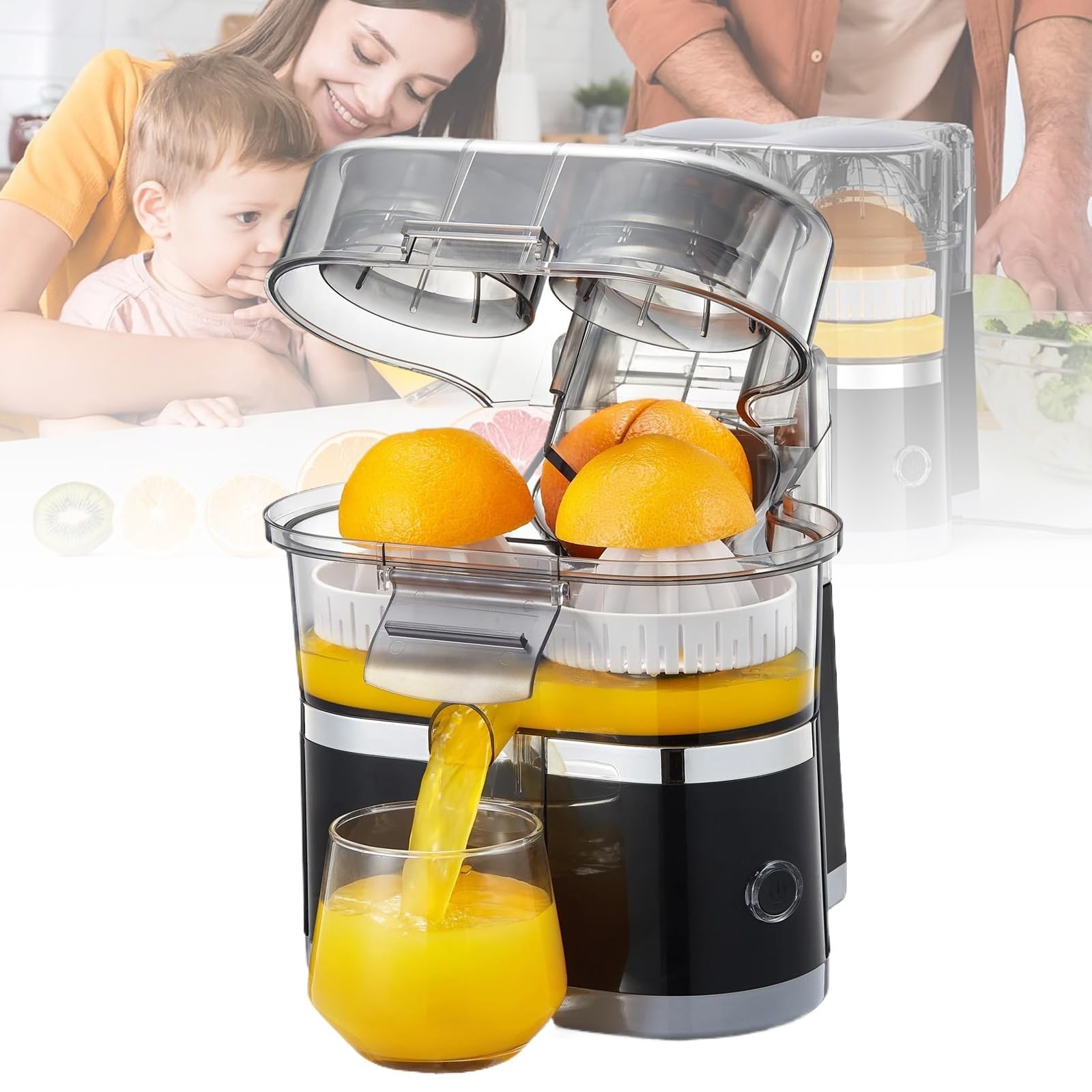 Exprimidor Eléctrico De Cítricos De 500Ml, Exprimidor De Naranjas De Doble Cabezal De 18000RPM, Portátil Con Función Antigoteo, Para Limón Y Pomelo, Alto Rendimiento Jugo, Fácil De Limpiar(Negro)