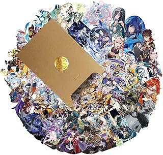Genshin Impact Sticker 50pcs and Latest Figure 12pcs and Mora Stickers 7pcs with Gift Wrapping of Envelope