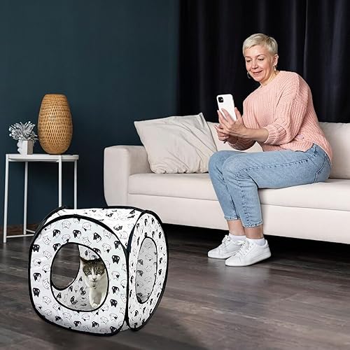 Miniatura 6 de Andiker Tienda de campaña para gatos, 3 agujeros, seguro y fuerte, túnel plegable fácil de transportar para gatos de interior, gatitos que se