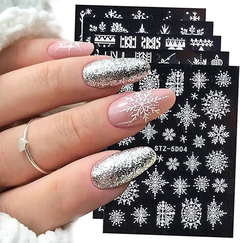 Miniatura 4 de Calcomanías de arte de uñas de copo de nieve, 5D grabado en 5D, diseño holográfico de invierno en relieve, suministros de arte de uñas para mujeres,
