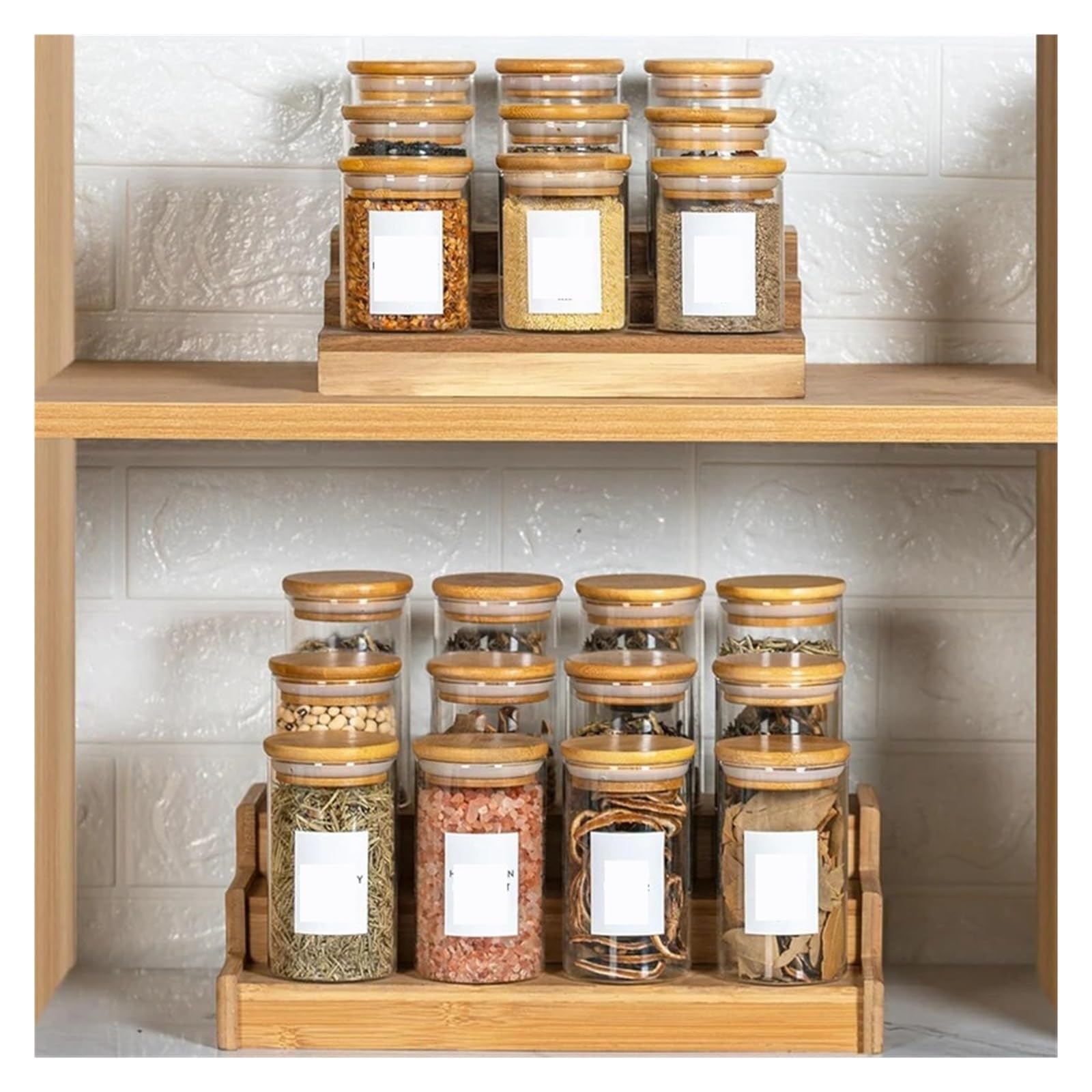 12PCS frascos de especias de vidrio 6.5oz con bambu hermetico | Recipientes para condimentos de especias, hierbas, cafe y sazonadores
