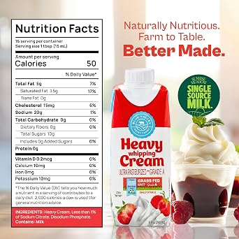 Blue Valley Heavy Whipping Cream 8Fl Oz Shelf Stable Ultra-Pasteurized Heavy Cream Kosher And Grass Fed-Grade A dairy ideal for Desserts, Cooking