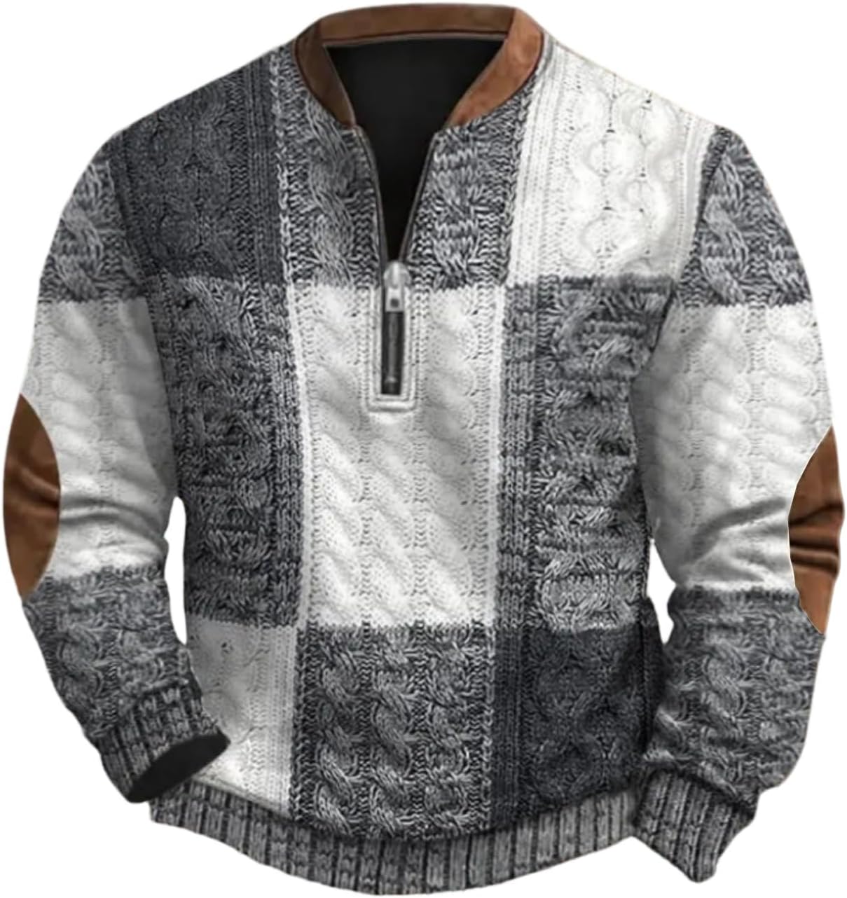 Half Zip Pullover Men Aztec Ethnic Printed Sweatshirt Cowboy Vintage Western Jacket Stand Collar Long Sleeve Polo Shirts