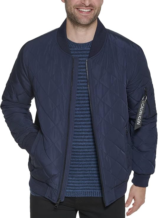 Calvin Klein Mens Lightweight Quilted Bomber Jacket (True Navy, X-Large)
