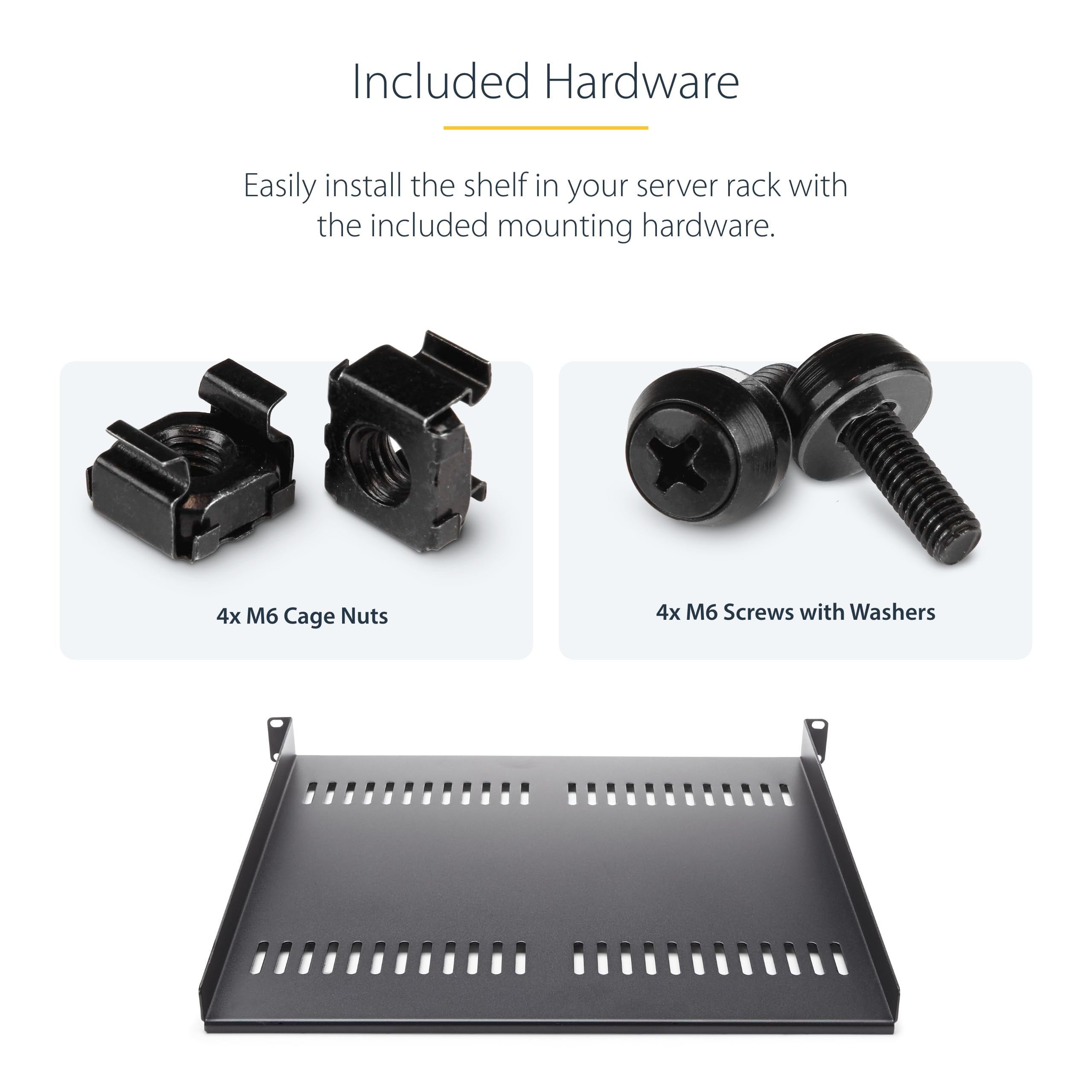 StarTech.com Bandeja Estante Ventilado de 1U para Armario Rack de Servidores de 19 Pulgadas - de 16 Pulgadas de Profundidad - de Acero de Servicio Pesado - con 20kg de Capacidad - Negro (CABSHELF116V)