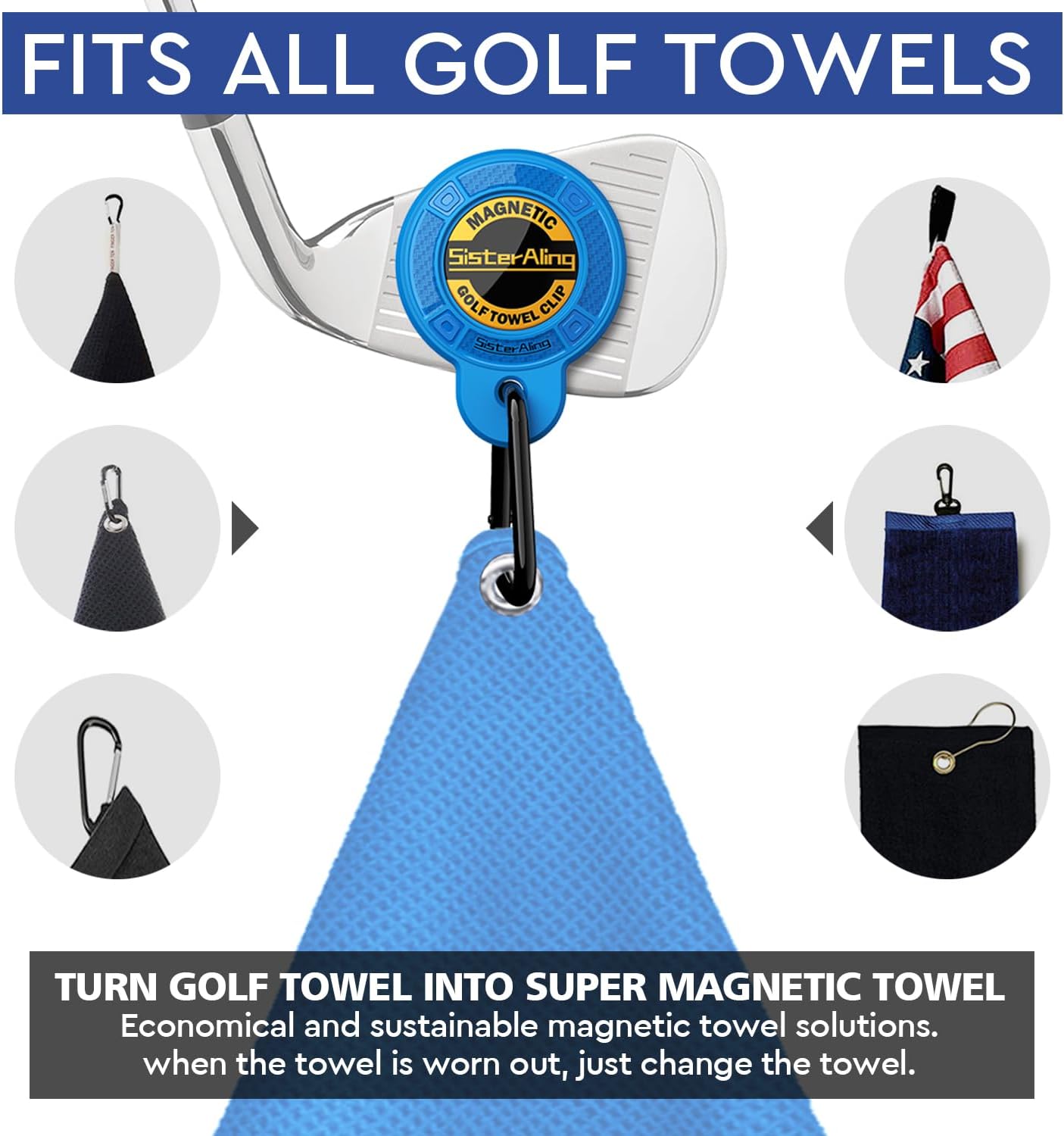 Magnetic Clip for Golf Towel,Removable Industrial Magnetic Accessories Design for Strong Hold to Golf Carts or Clubs (2, Blue) - Image 3