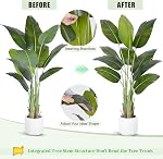 Artificial Bird of Paradise Plant 5Ft Tall Fake Tropical Palm Tree Large Fake Plants with 10 Silk Banana Leaves Faux Plant Indoor Decor Trees with White Pot for Home Bedroom Living Room Office