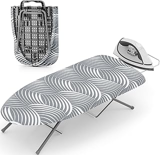 KINGBOARD Small Ironing Board with Iron Rest, Extra Thick Cover 30x12 Grey