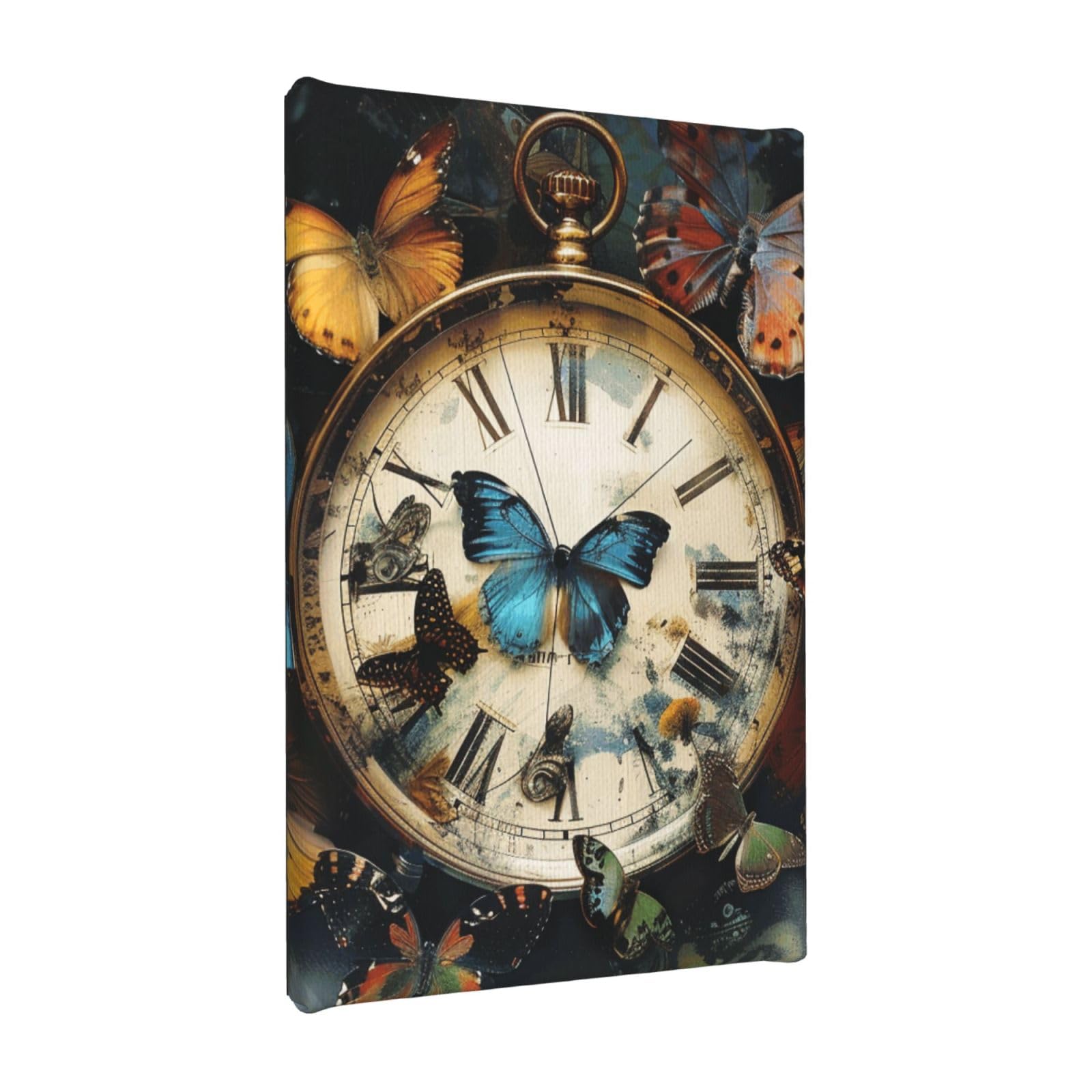 YKLJG Butterfly clocks Printed Wall Art Canvas Painting 20x30 CM Wooden Framed Picture Painting Artwork Prints for Bedroom Kitchen Home Office Decor