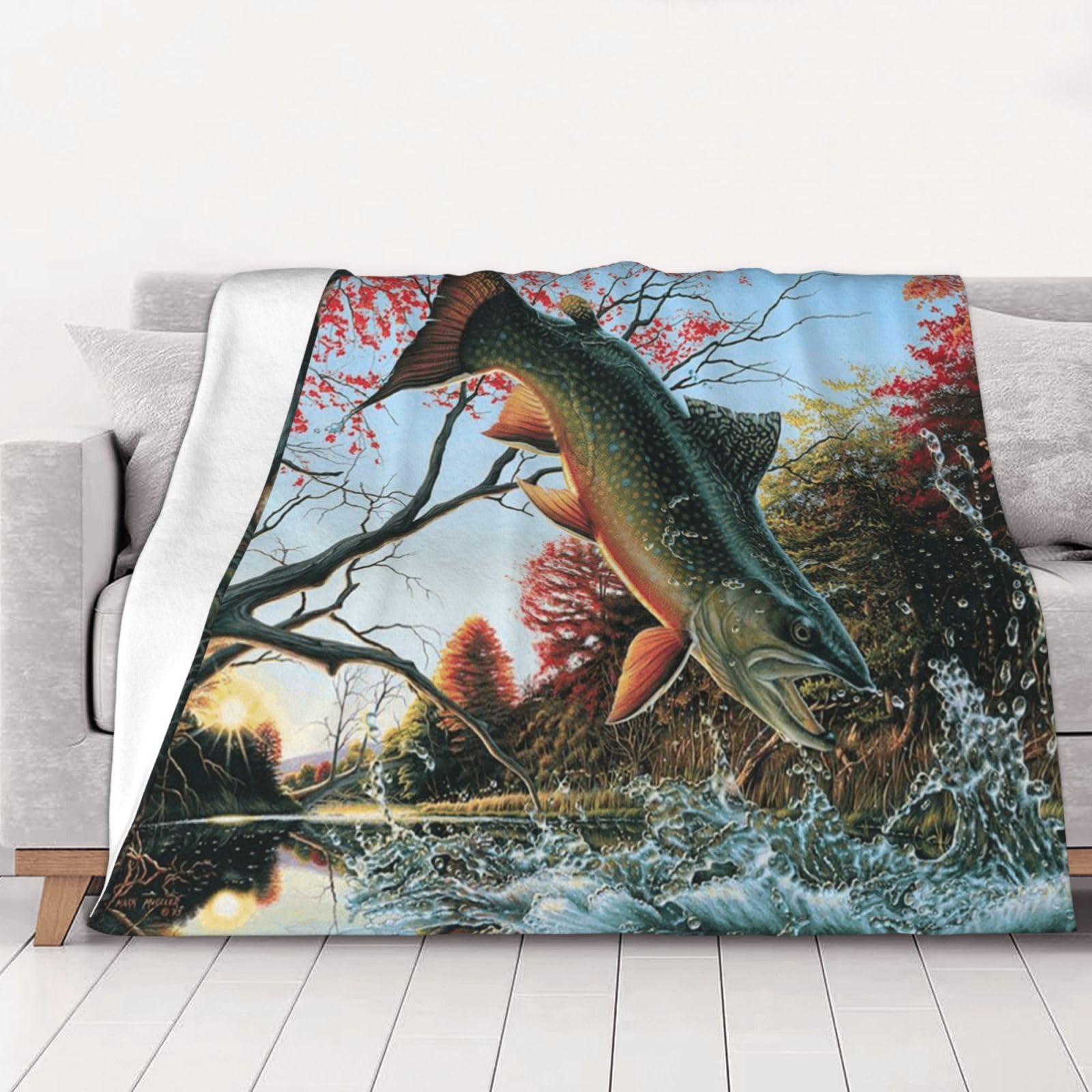 Couverture en flanelle carthame et poisson volant douce chaude pour lit canapé 200x150cm