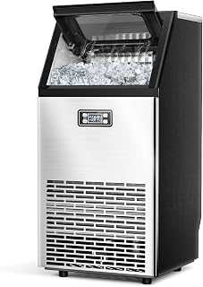 Joy Pebble Commercial Ice Maker Machine,100 lbs/day,33 lbs Basket,2-Way Add Water, Commercial Ice Machine with 7-Gear Ice Thickness,24 Hour Timer,Self Cleaning Ice Maker for Bar,Restaurant,Home,Office