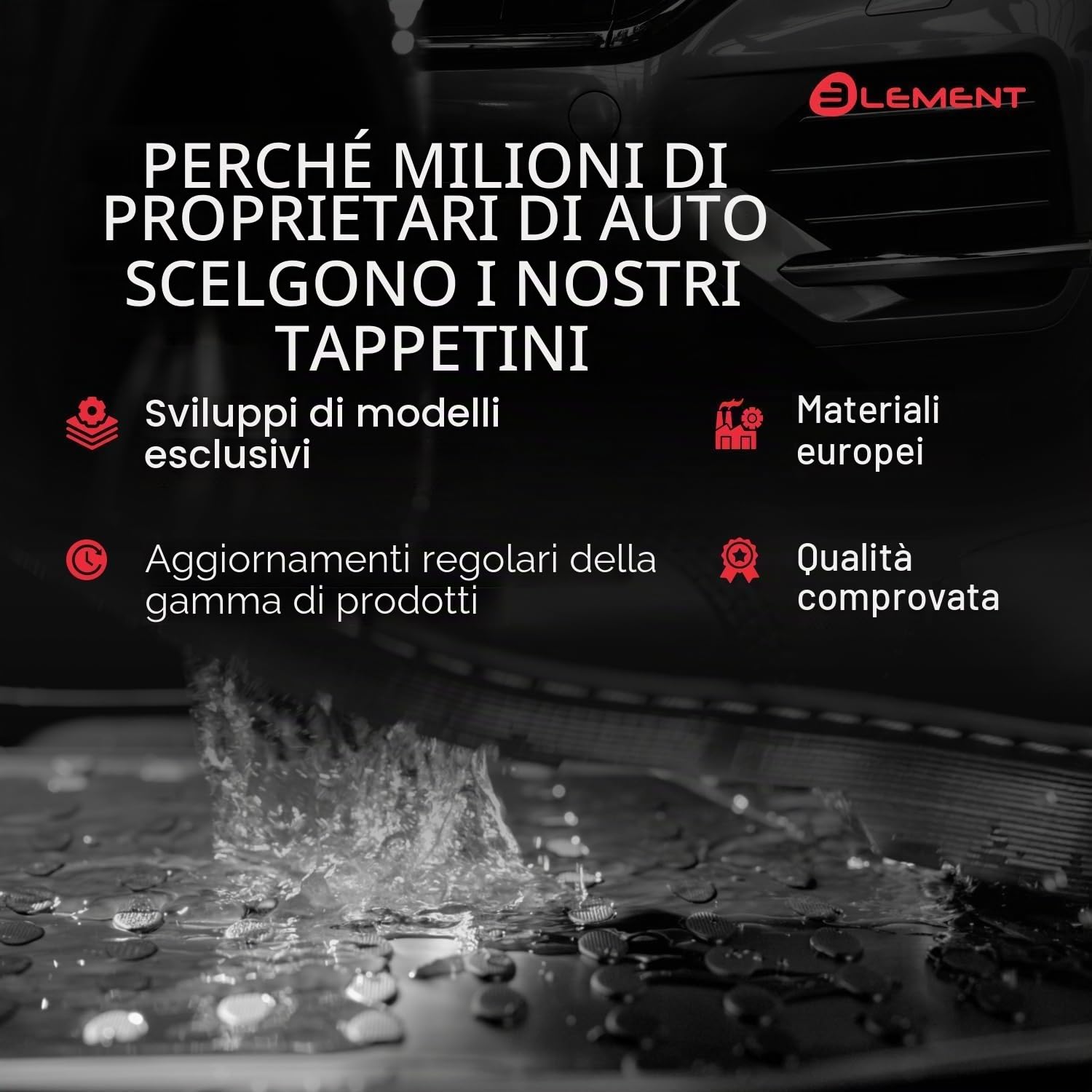 Element tappetini in Gomma 3D Premium su Misura Adatti per Volkswagen Up!, Mk1 (I), 2012-2016, 4 Pezzi.