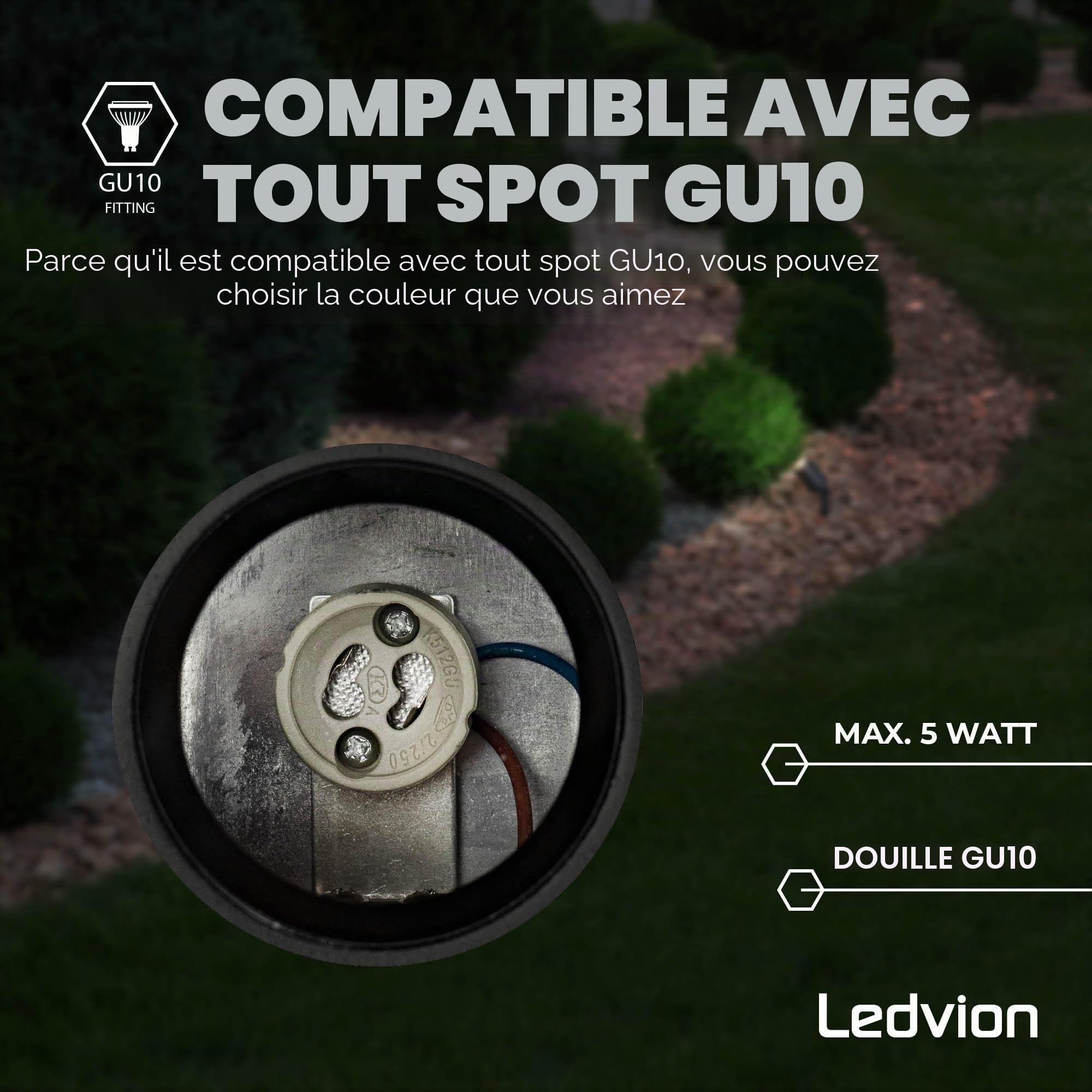 Ledvion Lot de 3 LED Extérieur Spot IP65 1W 4000K GU10 dimmable piquet