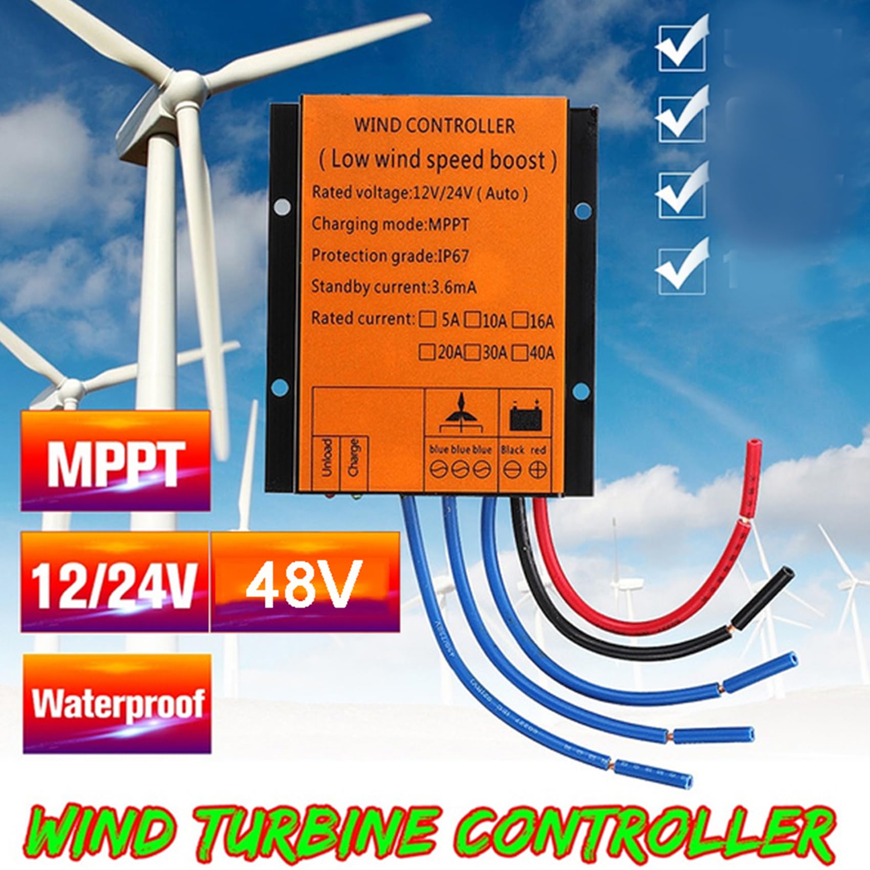 Regulator ładowania MPPT 9000W 12V/24V Automatyczny 48V do generatora turbiny wiatrowej, wodoodporny prostownik (48V)