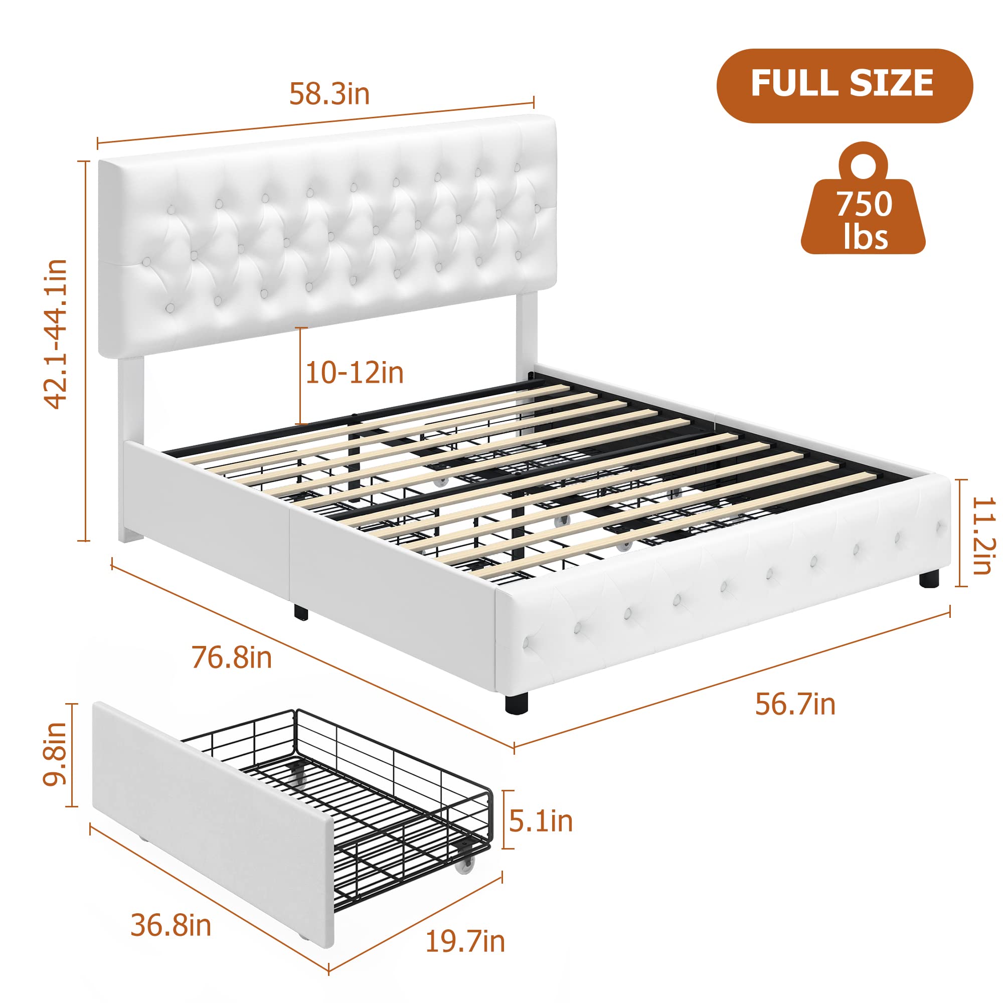 Amazon.com: Full Size Bed Frame with 4 Storage Drawers and