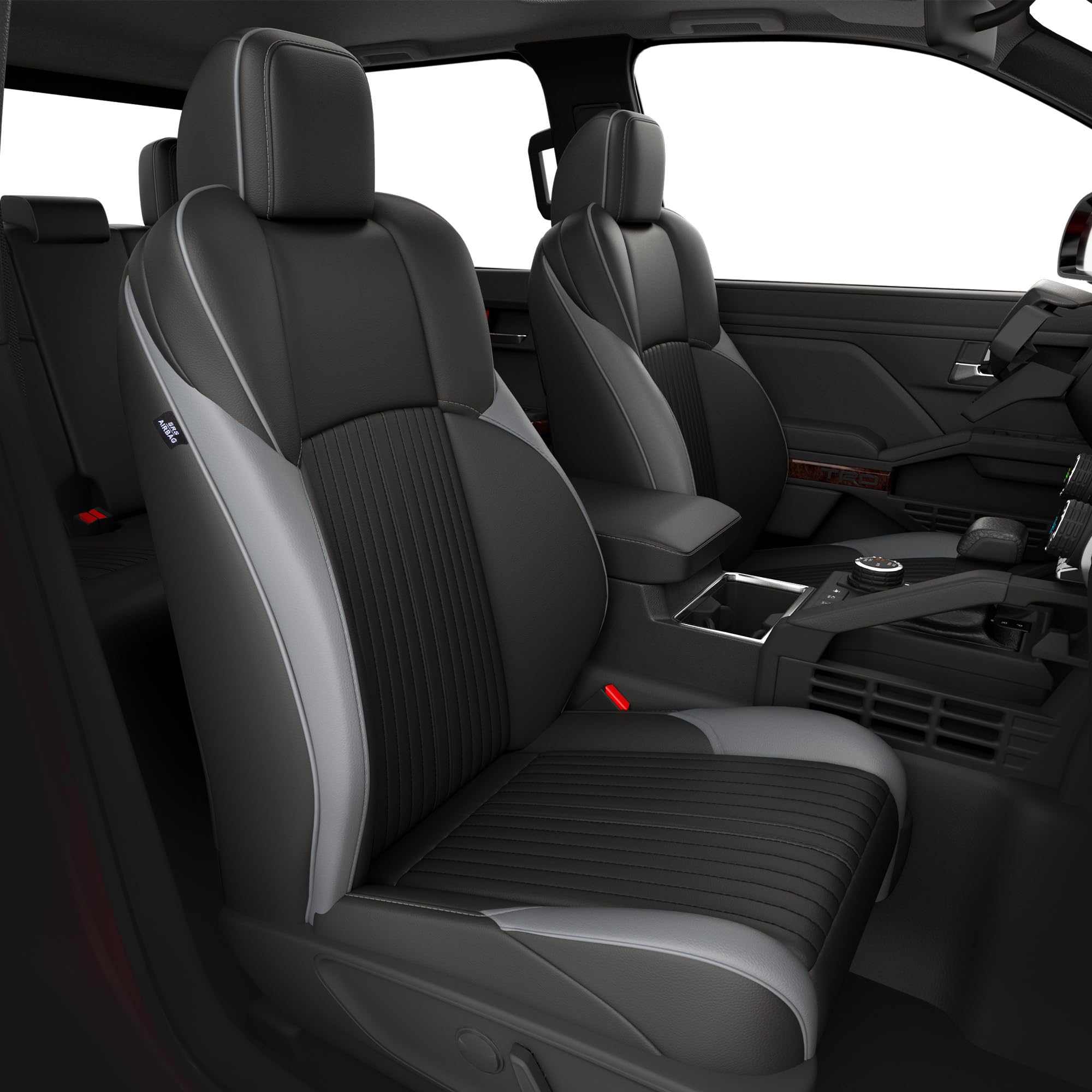 FREESOO Custom Fit Leather Tacoma Seat Covers Full Set Gen 4Th 2024-2025 Double Cab, for Sr/Sr5/Trd Prerunner/TRD Sport/TRD Off-Road/Limited, Seat Covers for Tacoma (5 Seats, BlackGrey)