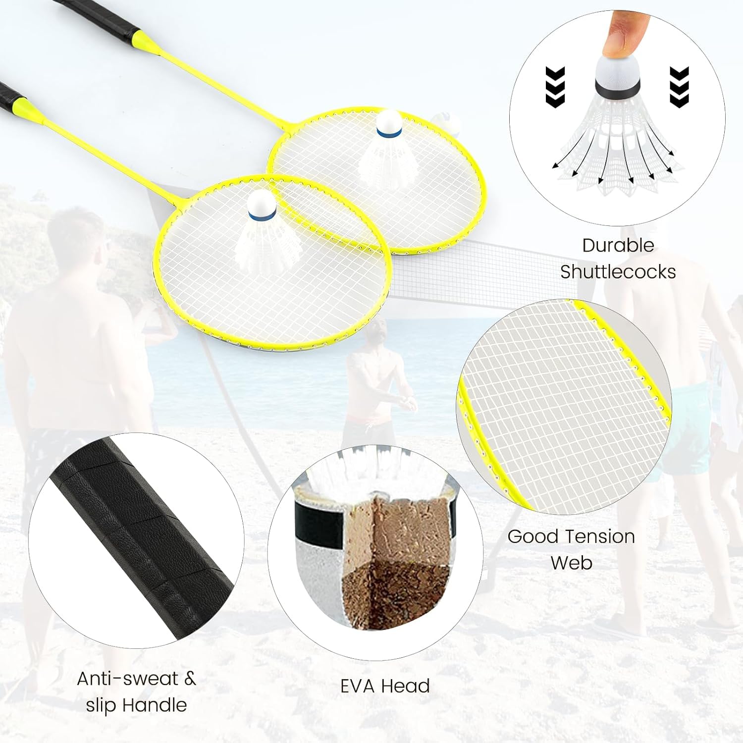Tragbares Badminton-Set, Faltbares Badmintonnetz | Mit Freistehendem Ständer, 2 Badmintonschlägern, 2 Federbällen, Für Indoor- Und Outdoor-Spiele Black 270 X 33.5 X 160 cm