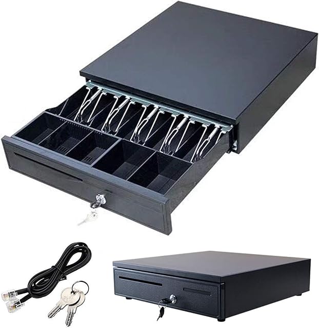 KingSaid Cash Register Drawer Heavy Duty Box POS Receipt Printer Multipurpose Shop Till Drawer with Removable Bills and Coins Cash Tray