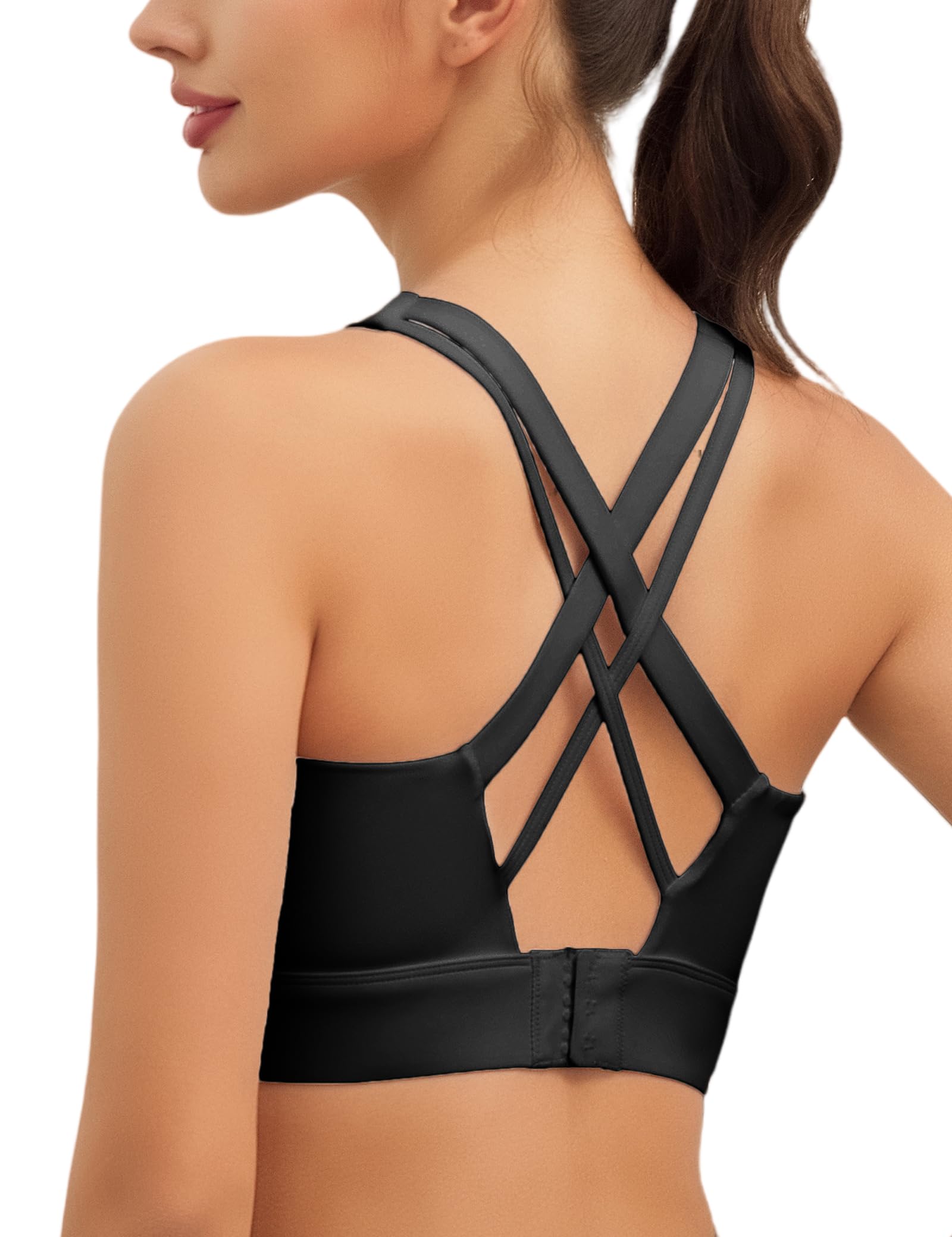 Lajerin Women's E-Black Sports Bras For High Support, High Impact Push Up Criss Cross Back Padded Strappy Workout Running, Xxl