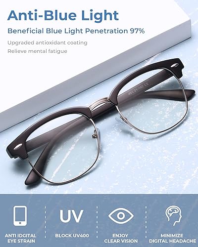 Miniatura 8 de CCVOO Paquete de 6 lentes de lectura con bloqueo de luz azul, lectores retro sin montura para hombres y mujeres, filtro de anteojos redondos UV400
