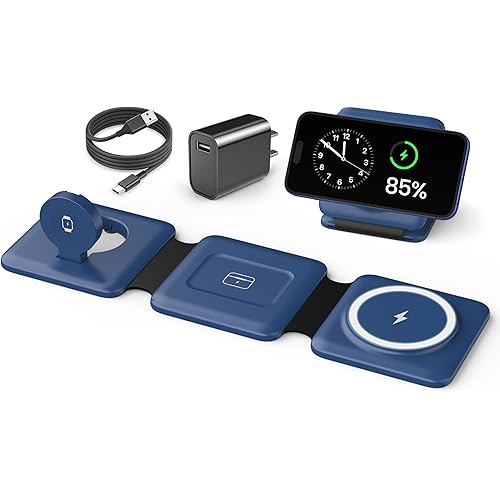 Charging Station for Apple Devices - 3 in 1 Magnetic Foldable Wireless Charger Dock - Travel Charging Pad for MagSafe iPhone 16 15 14 13 12 Pro Max Plus Watch & Airpods